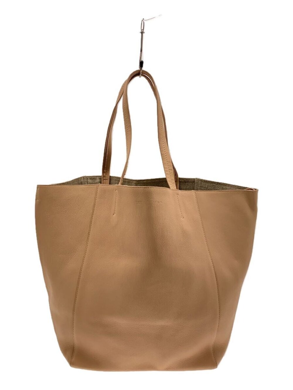 Celine bottom Cabas Phantom Handbag Leather Beige Tan